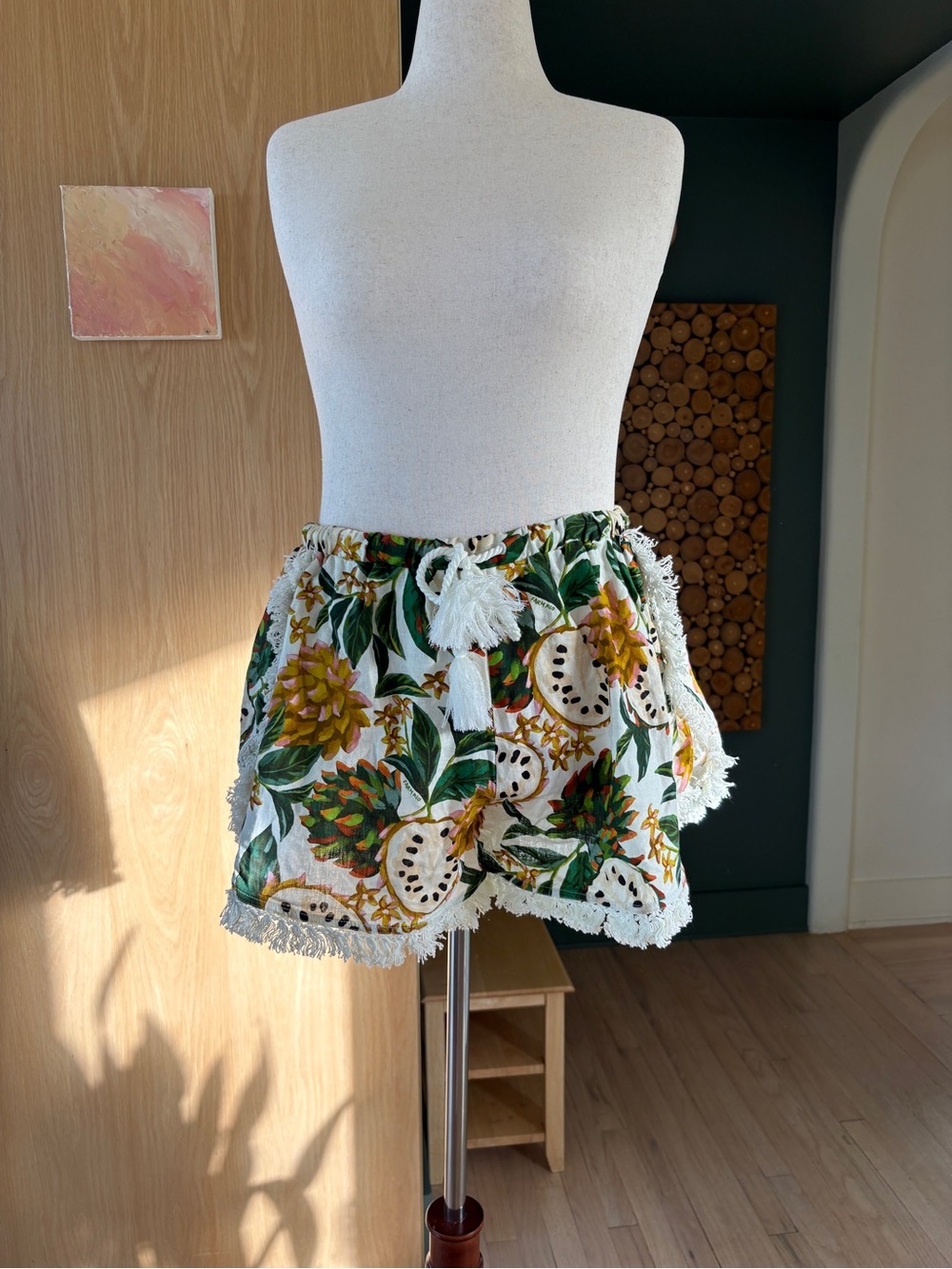 FARM Rio White Tropical Fruit Print Drawstring Shorts